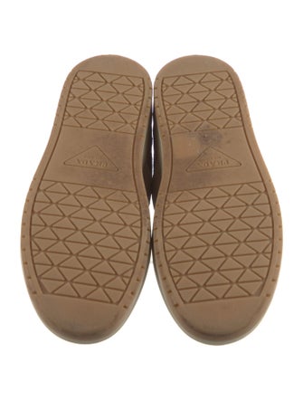 Prada Enameled Metal Triangle Suede Sneakers
