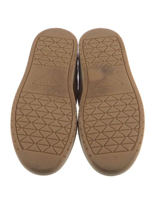 Prada Enameled Metal Triangle Suede Sneakers