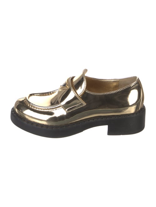 Prada Enameled Metal Triangle Patent Leather Loafers