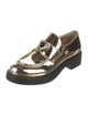 Prada Enameled Metal Triangle Patent Leather Loafers