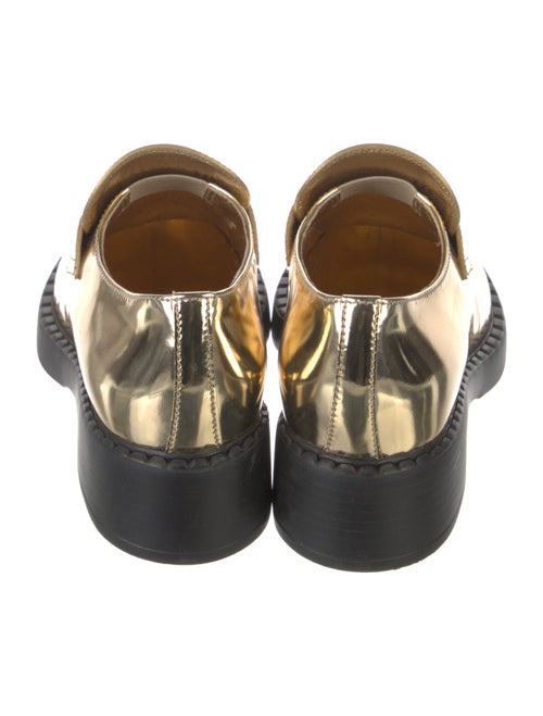 Prada Enameled Metal Triangle Patent Leather Loafers