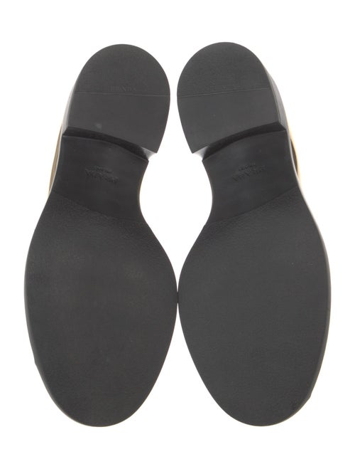 Prada Enameled Metal Triangle Patent Leather Loafers