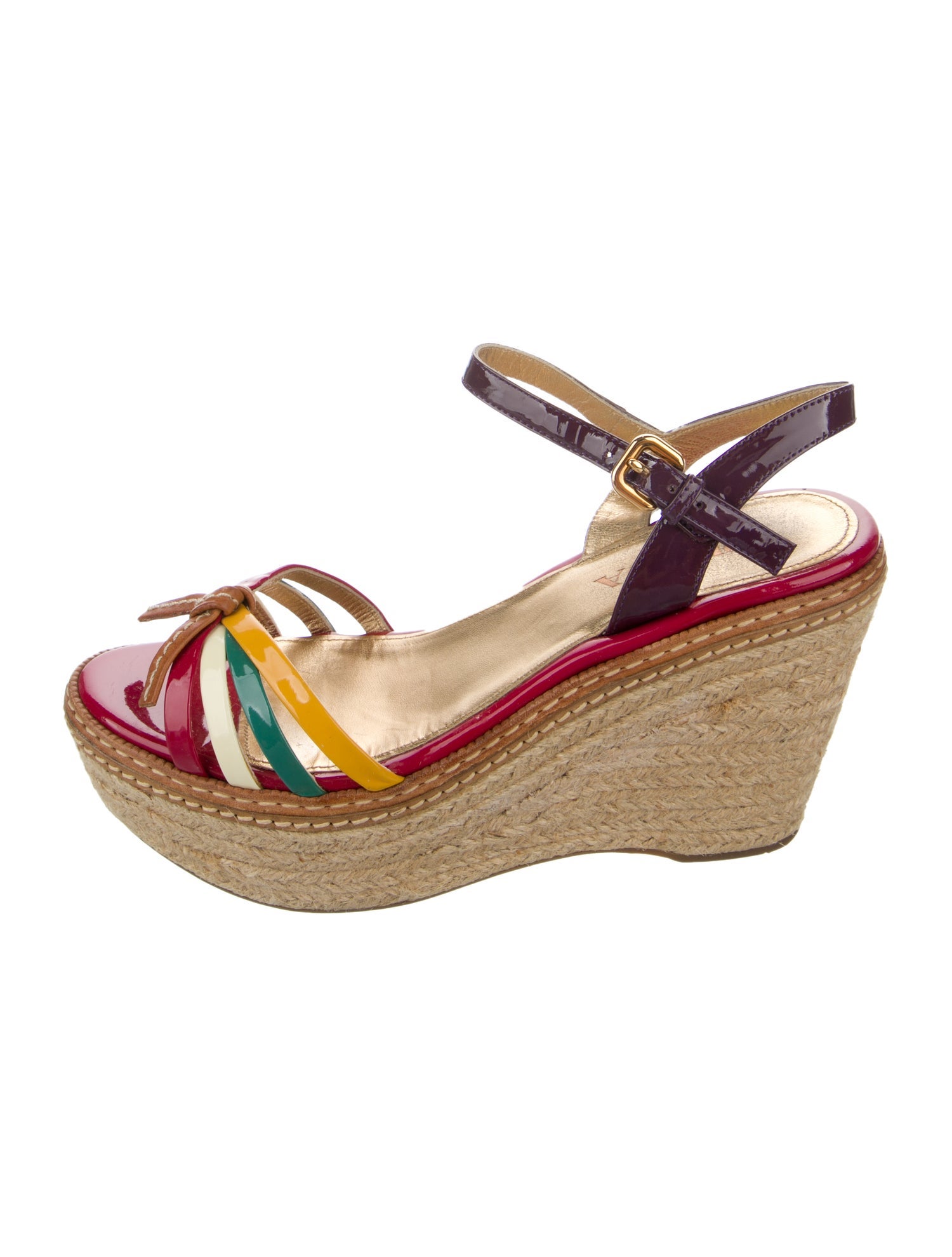 Prada Patent Leather Colorblock Pattern Espadrilles