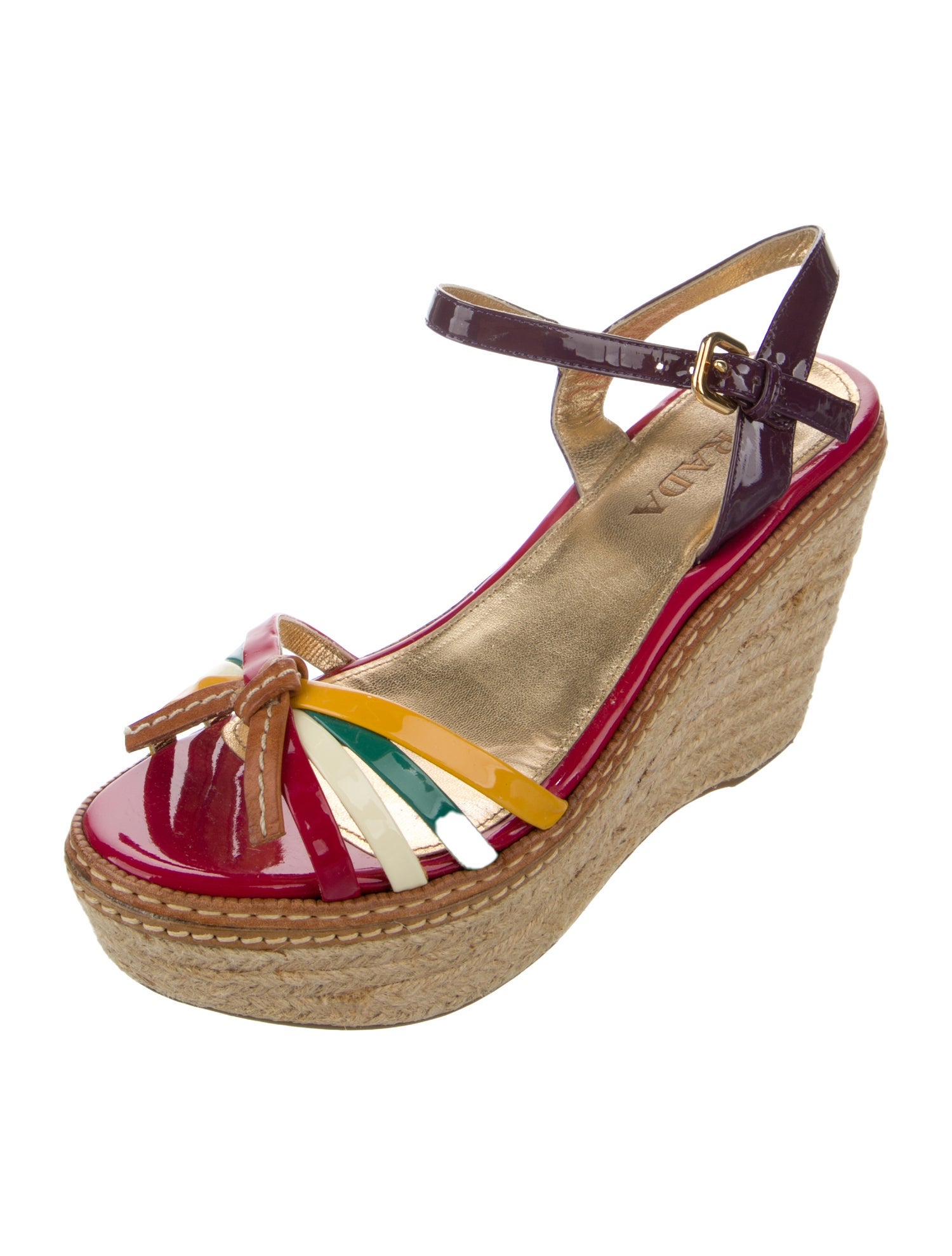 Prada Patent Leather Colorblock Pattern Espadrilles