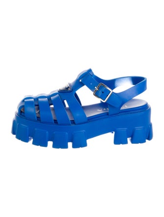 Prada Enameled Metal Triangle Rubber Gladiator Sandals