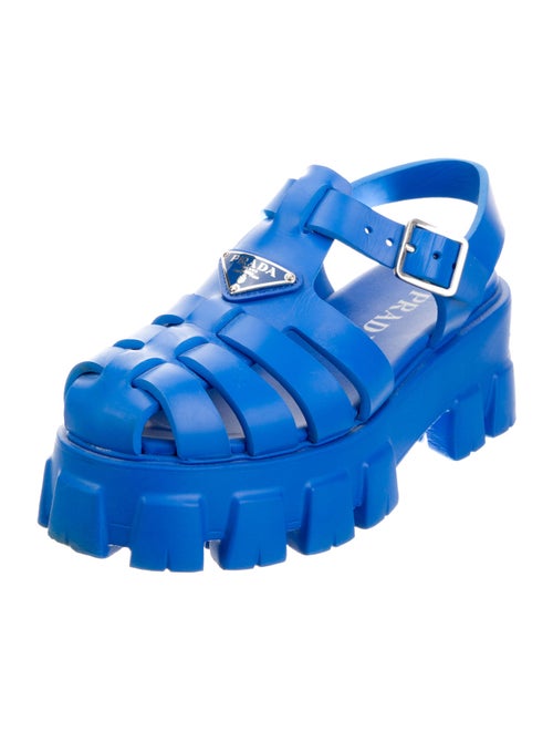 Prada Enameled Metal Triangle Rubber Gladiator Sandals