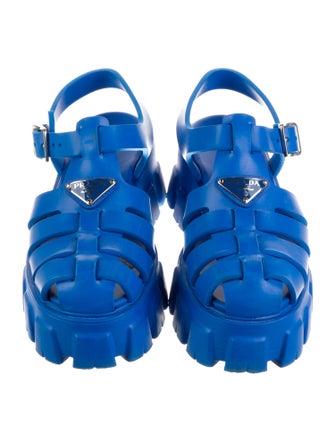 Prada Enameled Metal Triangle Rubber Gladiator Sandals