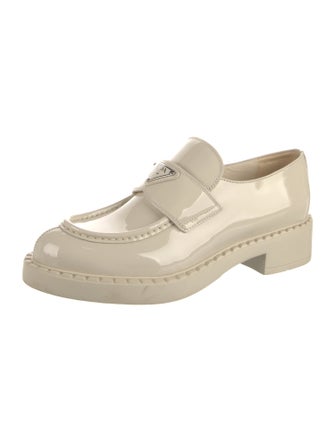 Prada Enameled Metal Triangle Patent Leather Loafers