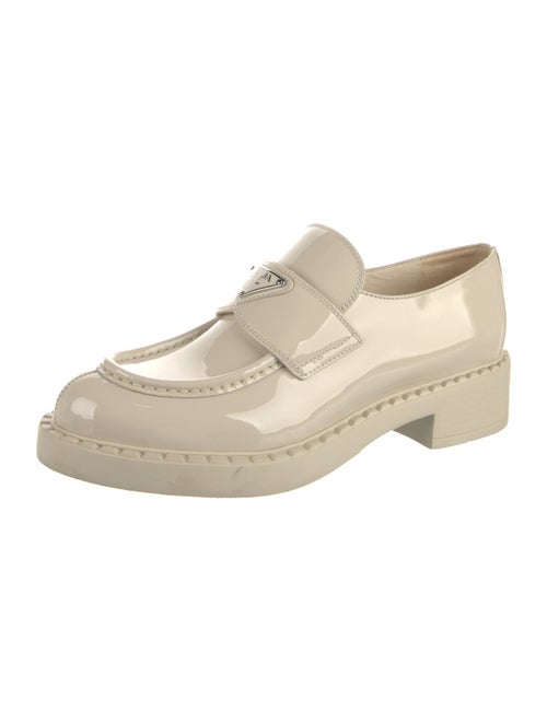 Prada Enameled Metal Triangle Patent Leather Loafers