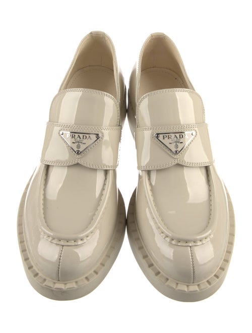 Prada Enameled Metal Triangle Patent Leather Loafers
