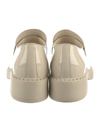 Prada Enameled Metal Triangle Patent Leather Loafers