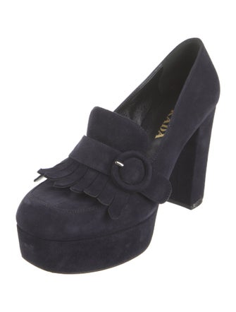 Prada Suede Fringe Trim Accent Pumps