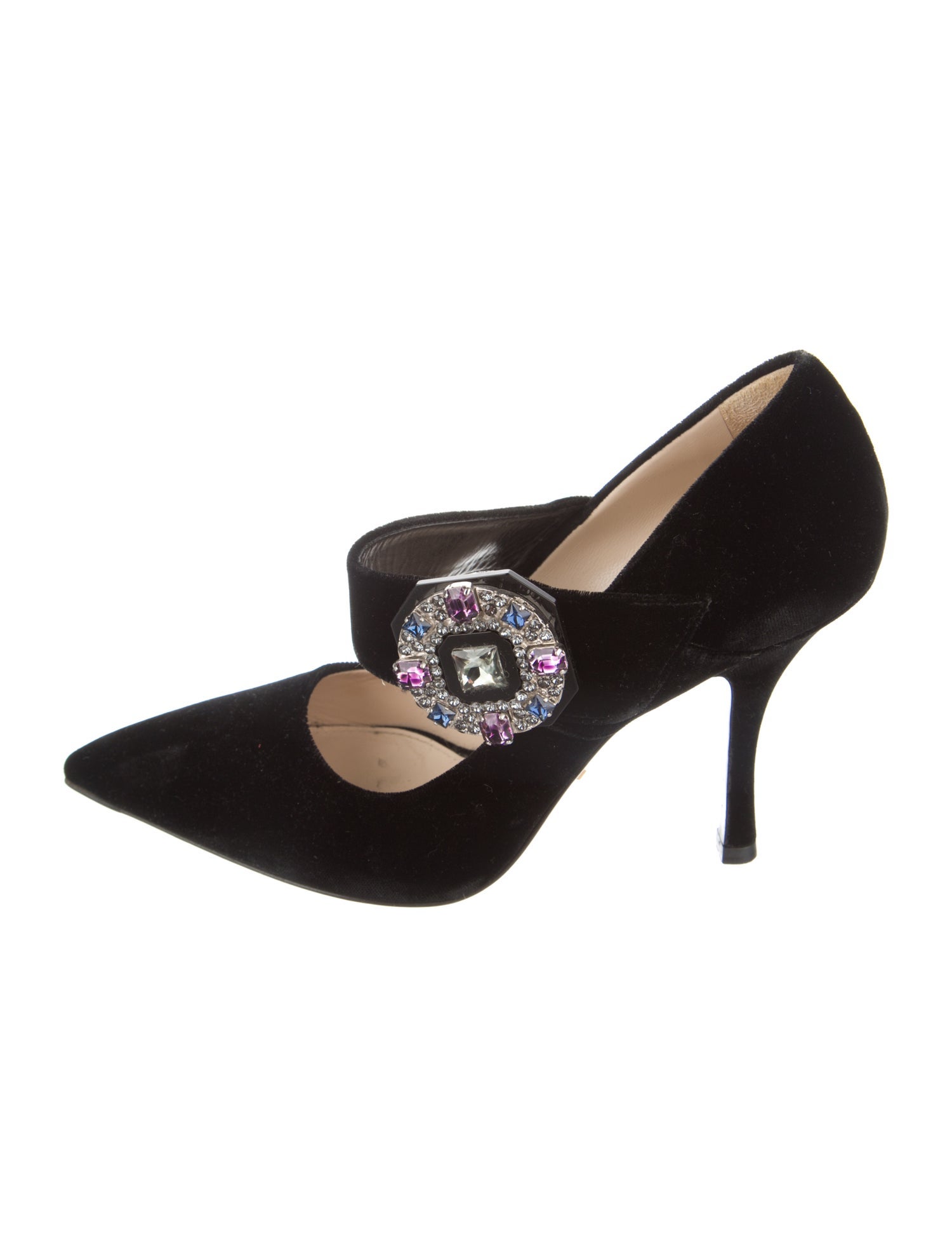 Prada Velvet Crystal Embellishments Pumps