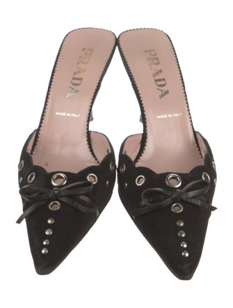 Prada Suede Bow Accents Mules