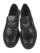 Prada Enameled Metal Triangle Leather Loafers