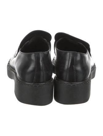 Prada Enameled Metal Triangle Leather Loafers