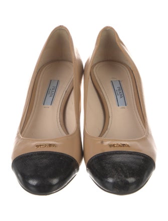 Prada Saffiano Leather Leather Trim Embellishment Pumps