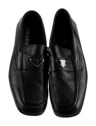 Prada Enameled Metal Triangle Leather Monk Straps