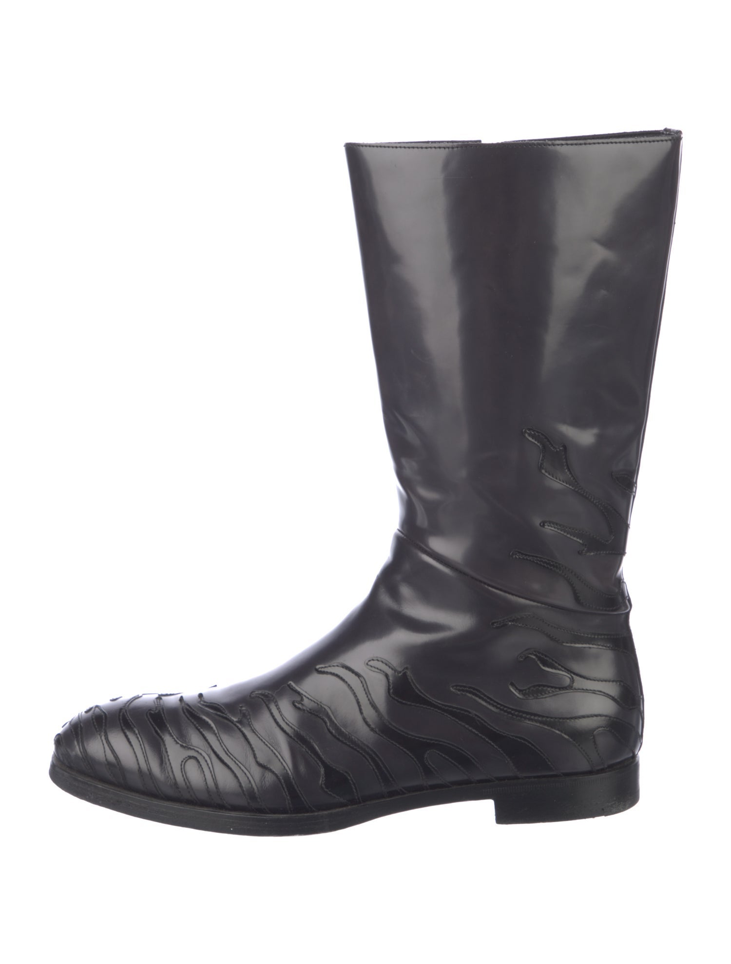 Prada Leather Embroidered Accent Boots