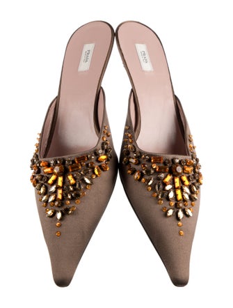 Prada Satin Crystal Embellishments Mules