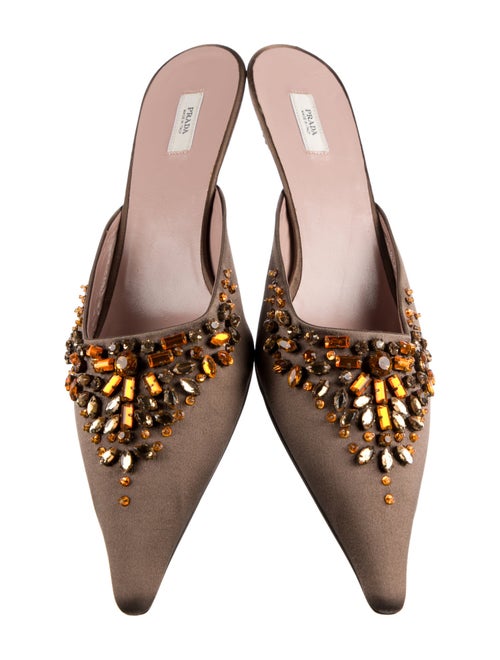 Prada Satin Crystal Embellishments Mules