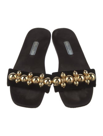 Prada Velvet Beaded Accents Slides