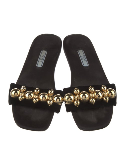 Prada Velvet Beaded Accents Slides