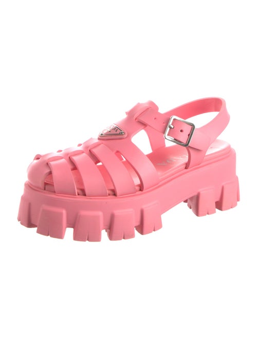 Prada Enameled Metal Triangle Slingback Sandals