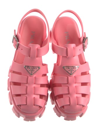 Prada Enameled Metal Triangle Slingback Sandals