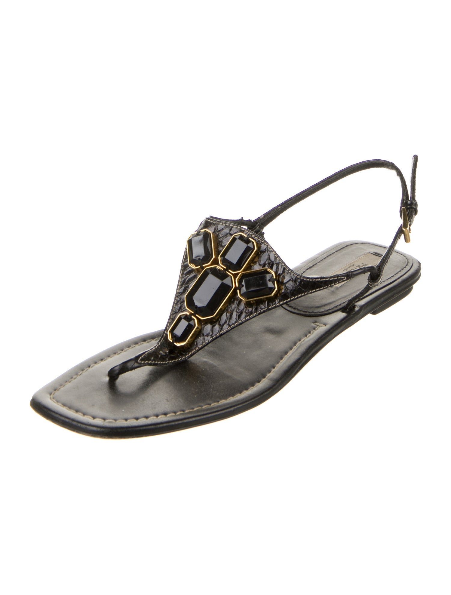 Prada Leather Crystal Embellishments Slingback Sandals