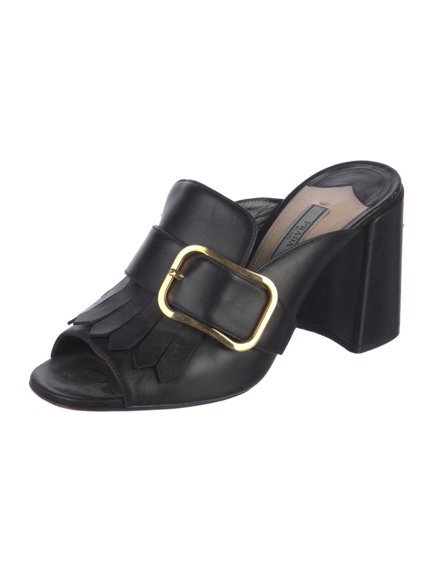 Prada Leather Pleated Accents Slides