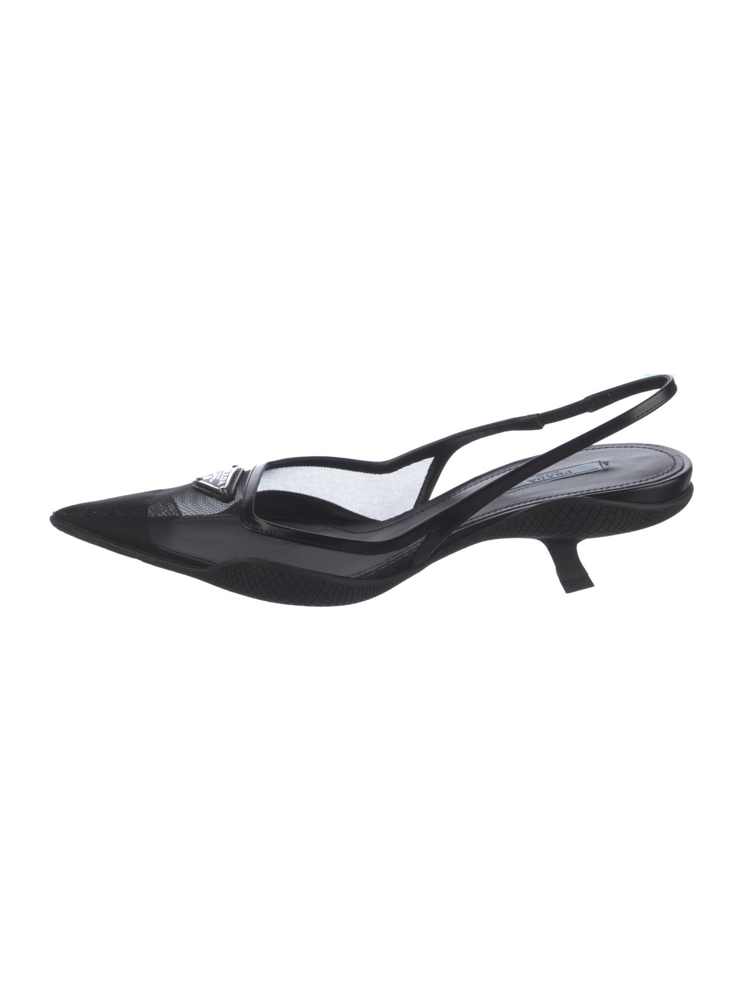 Prada Leather Mesh Accents Slingback Pumps