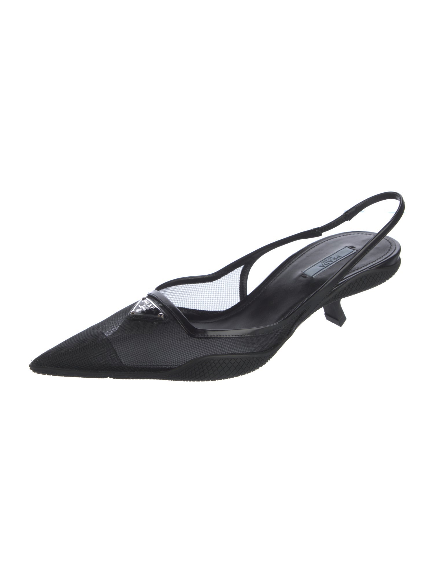 Prada Leather Mesh Accents Slingback Pumps