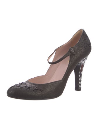 Prada Leather Crystal Embellishments D'Orsay Pumps