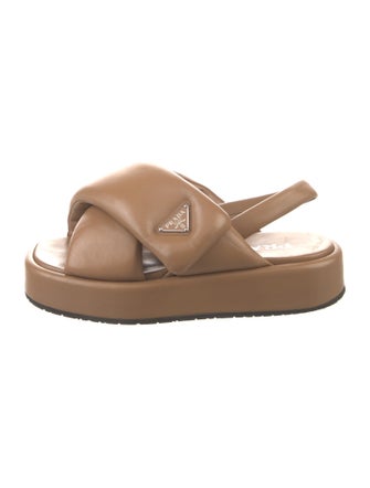 Prada Enameled Metal Triangle Leather Slingback Sandals