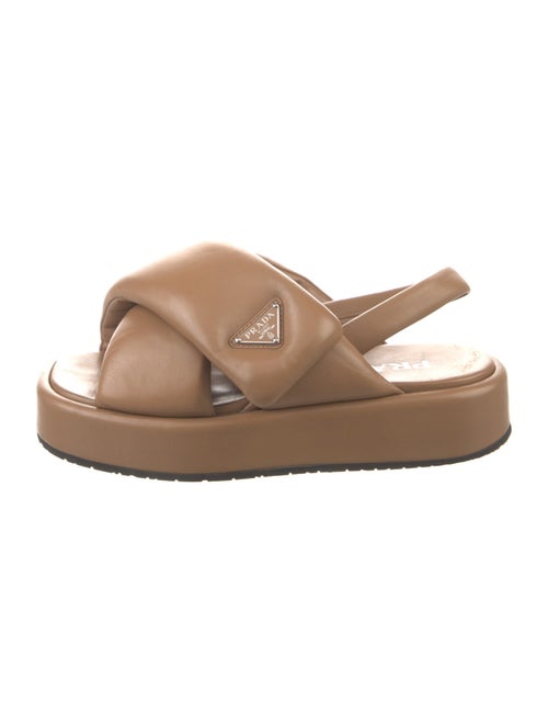 Prada Enameled Metal Triangle Leather Slingback Sandals