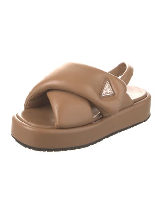 Prada Enameled Metal Triangle Leather Slingback Sandals