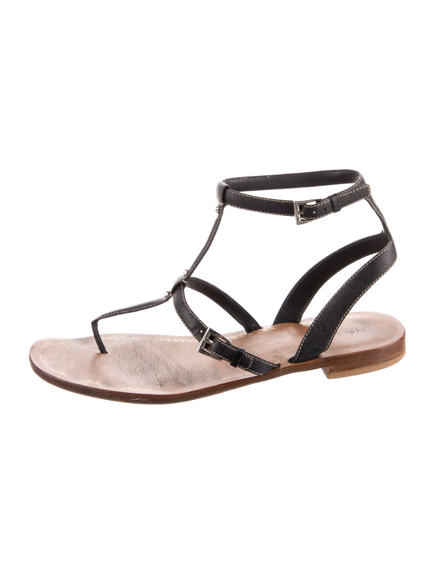 Prada Leather T-Strap Sandals