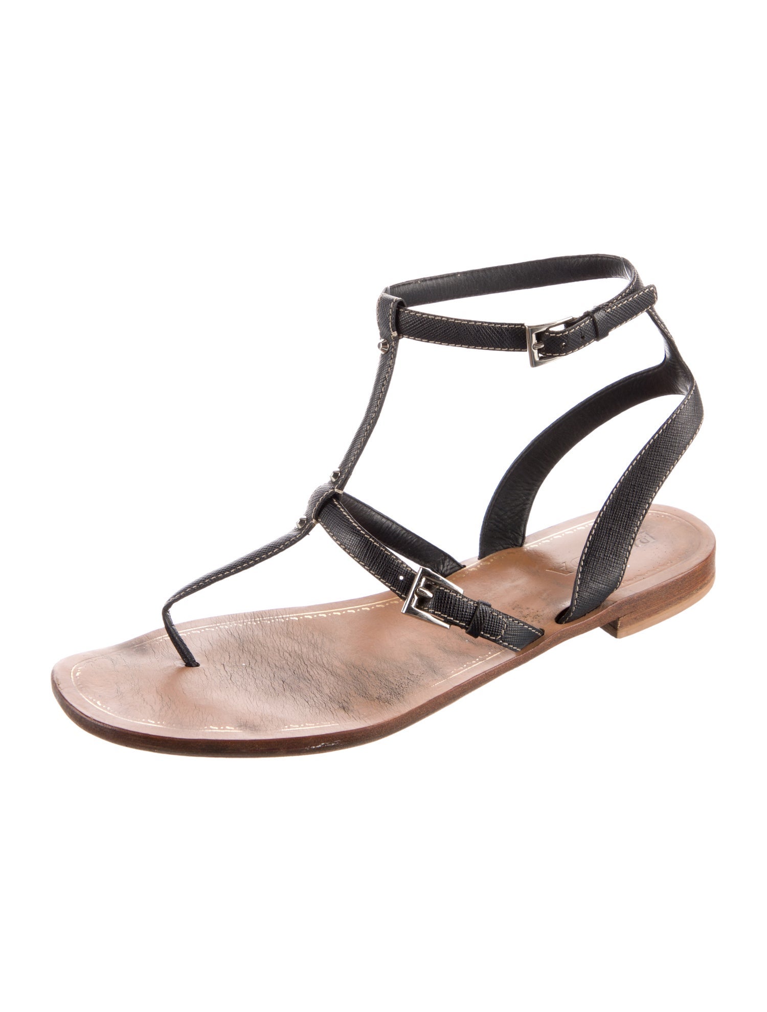 Prada Leather T-Strap Sandals