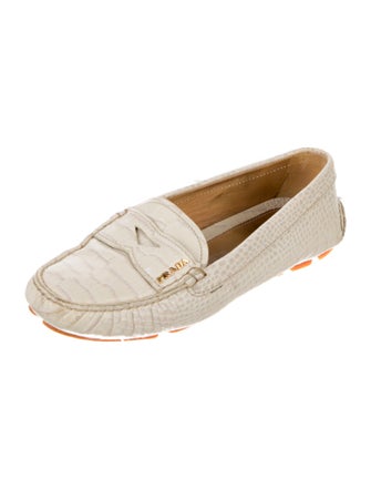 Prada Embossed Leather Leather Trim Embellishment Loafers