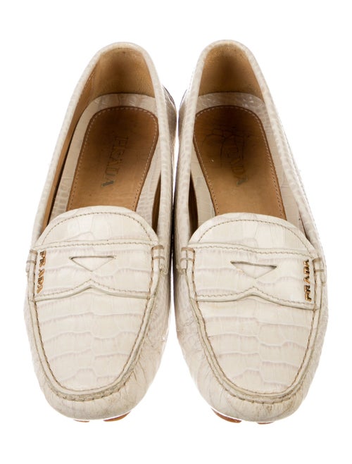 Prada Embossed Leather Leather Trim Embellishment Loafers