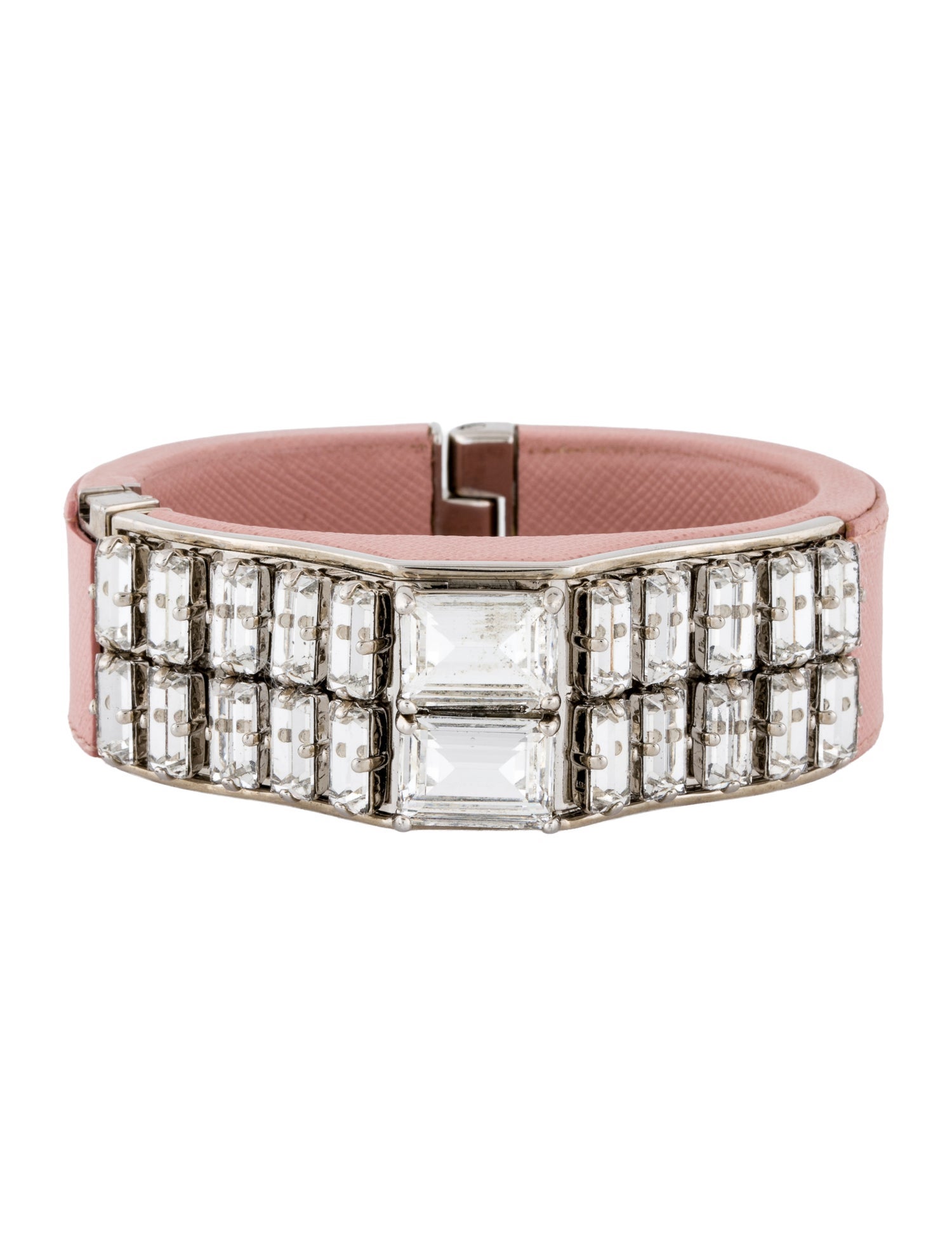 Prada Crystal & Leather Hinged Bangle Bracelet