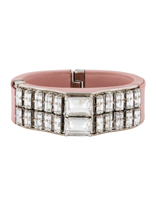 Prada Crystal & Leather Hinged Bangle Bracelet