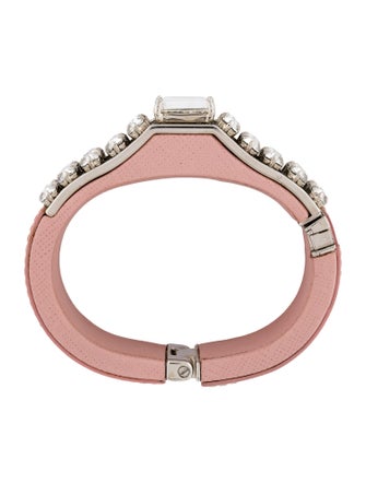 Prada Crystal & Leather Hinged Bangle Bracelet