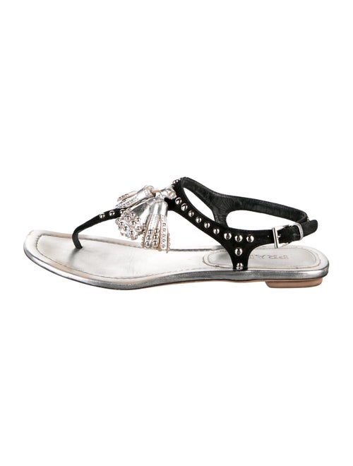 Prada Leather Colorblock Pattern T-Strap Sandals