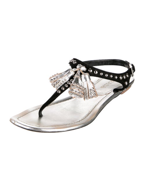 Prada Leather Colorblock Pattern T-Strap Sandals