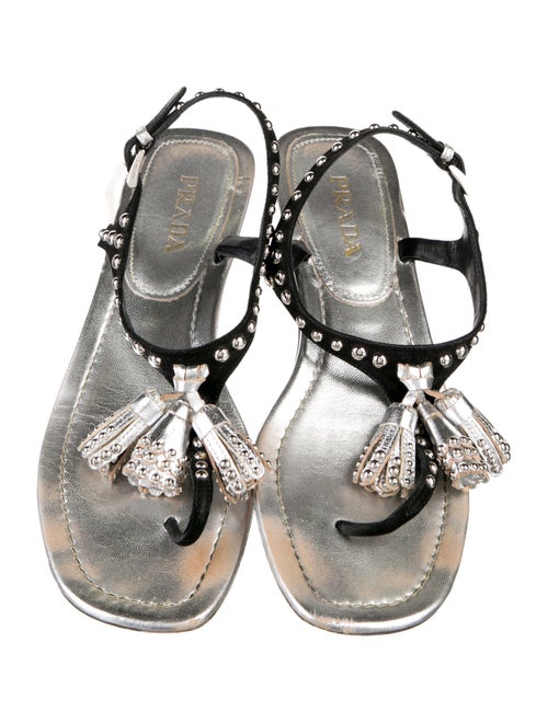 Prada Leather Colorblock Pattern T-Strap Sandals