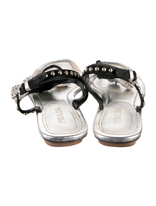 Prada Leather Colorblock Pattern T-Strap Sandals