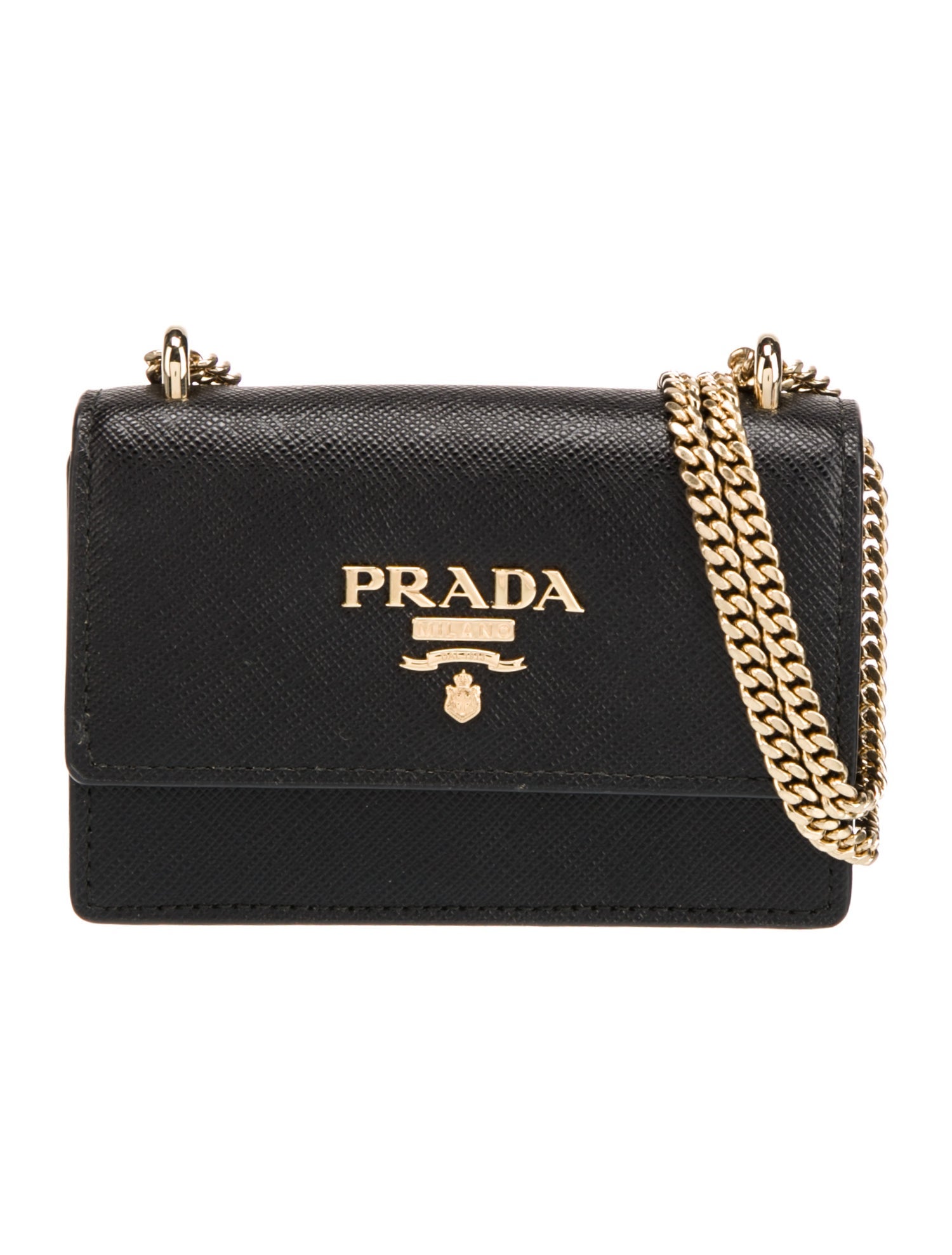 Prada Saffiano Leather Saffiano Metal Card Holder On Chain Mini