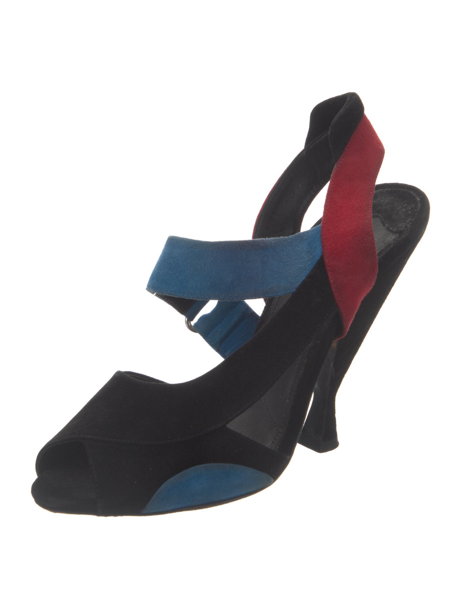 Prada Suede Colorblock Pattern Slingback Pumps